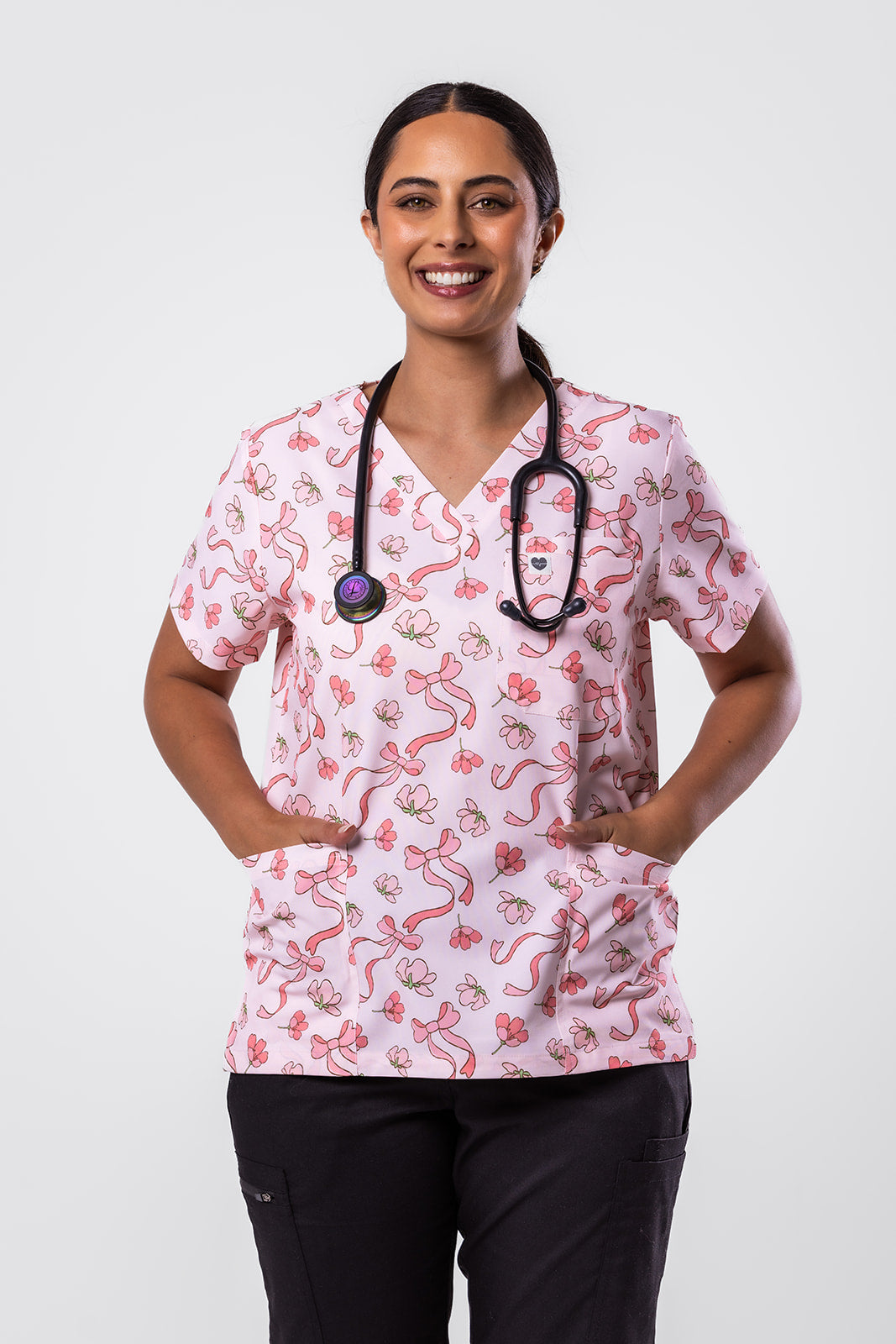 Floral Ribbon Scrub Top