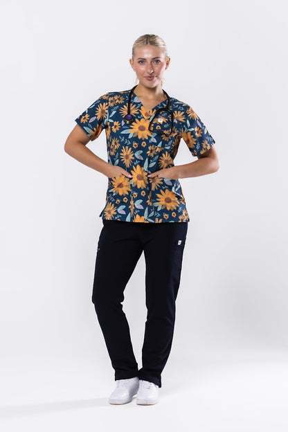 Sunflowers Scrub Top