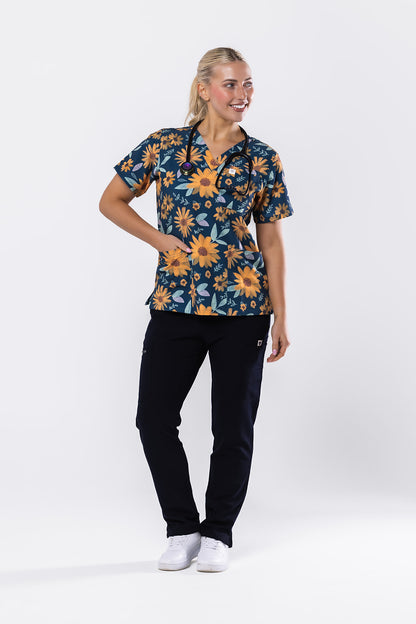 Sunflowers Scrub Top