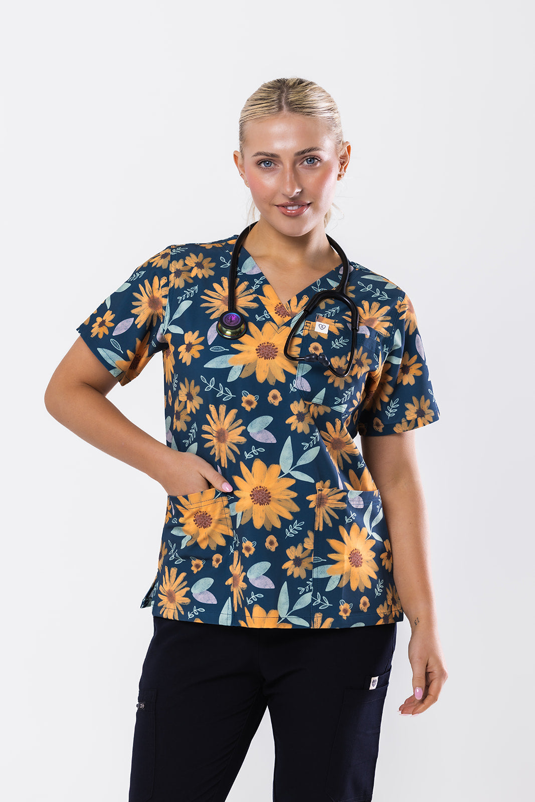 Sunflowers Scrub Top