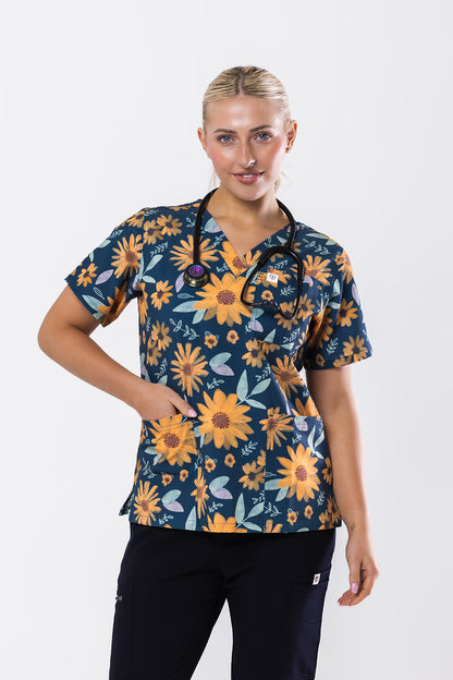 Sunflowers Scrub Top