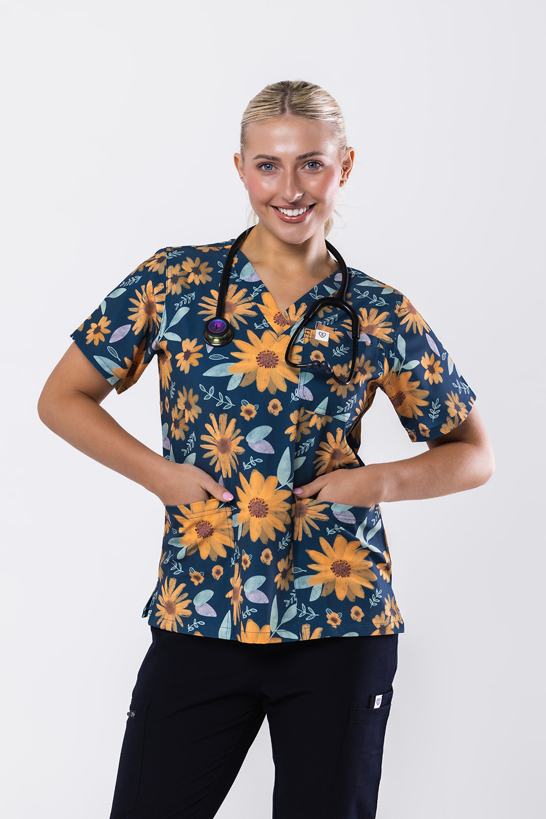 Sunflowers Scrub Top