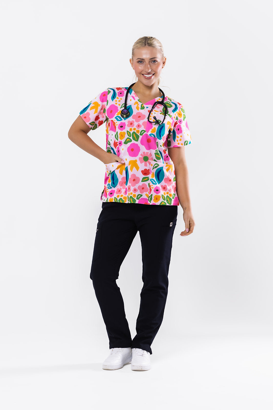 Abstract Garden Scrub Top