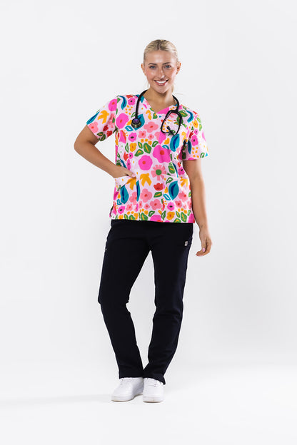 Abstract Garden Scrub Top
