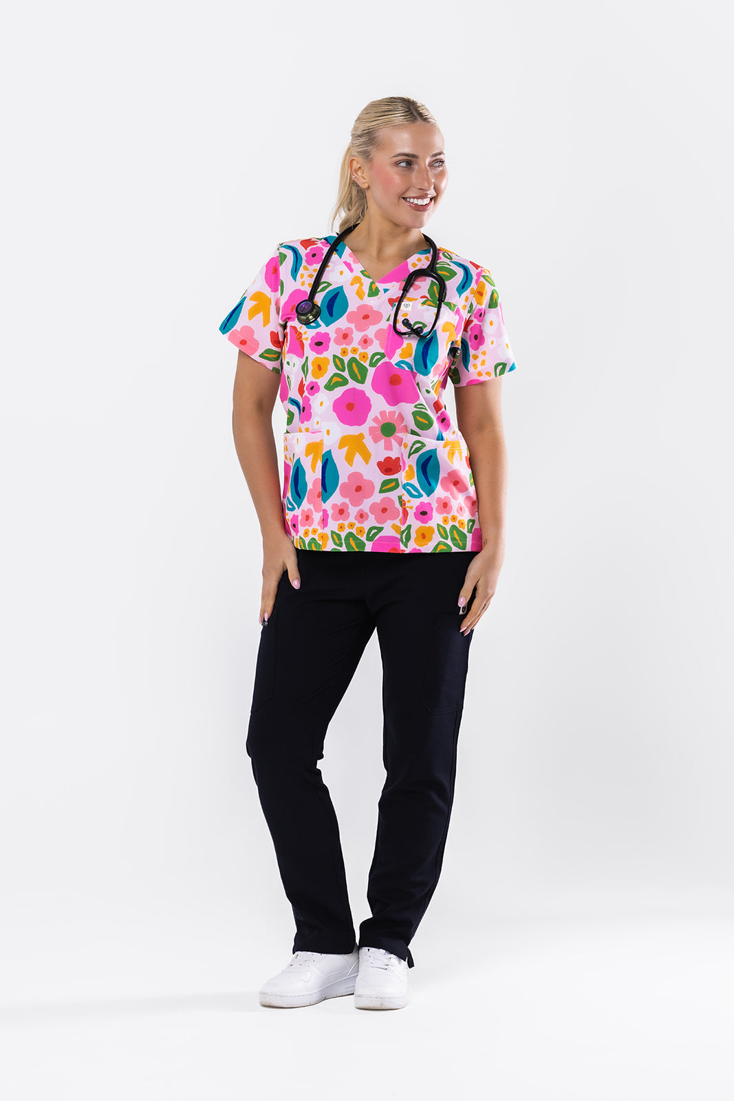 Abstract Garden Scrub Top