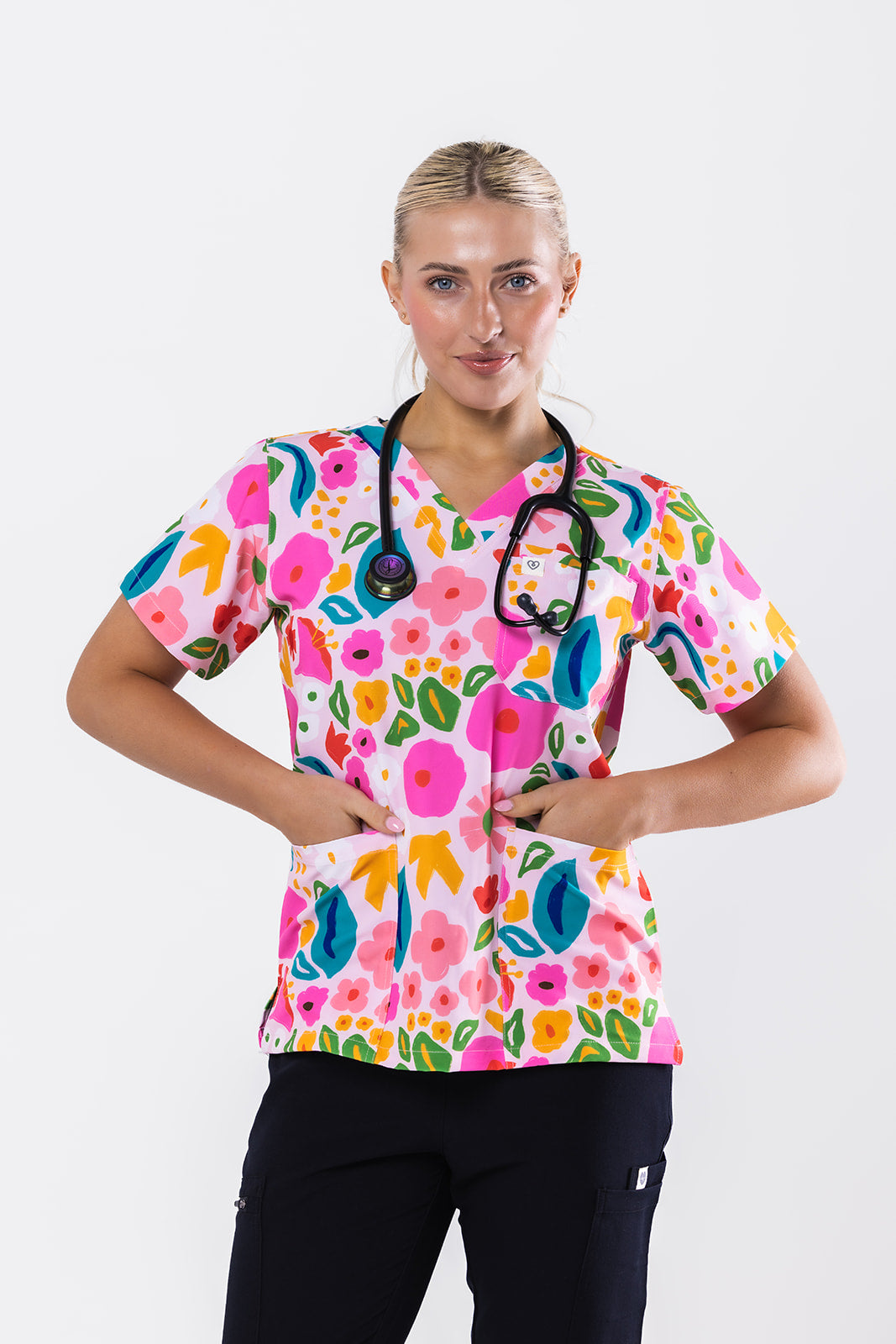 Abstract Garden Scrub Top