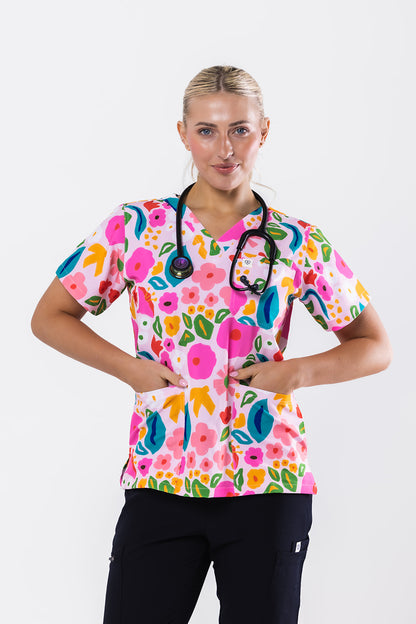 Abstract Garden Scrub Top