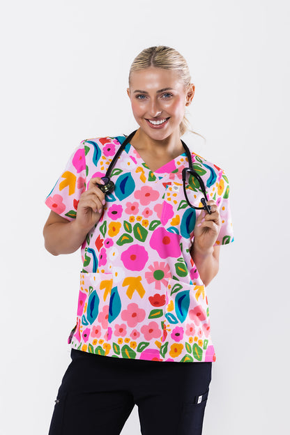 Abstract Garden Scrub Top